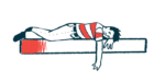A person lays on a bench, with one arm dangling down.