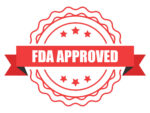 A red banner with the words FDA Approved written on it is pictured over a seal.
