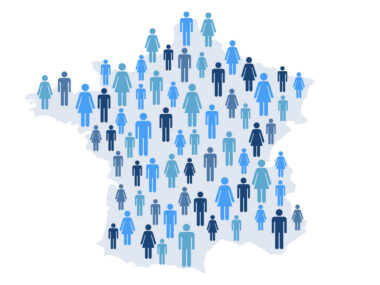 An image of figures is arranged in the shape of France.