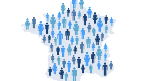 An image of figures is arranged in the shape of France.