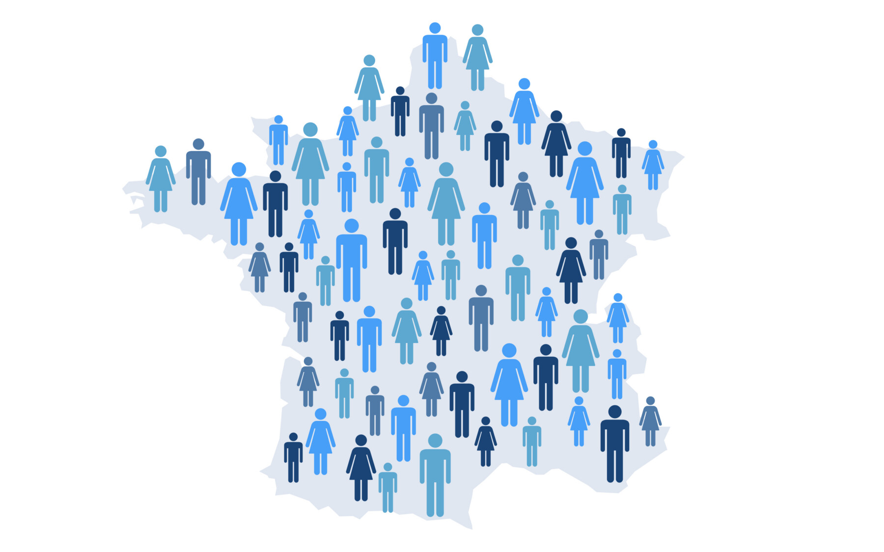 An image of figures is arranged in the shape of France.